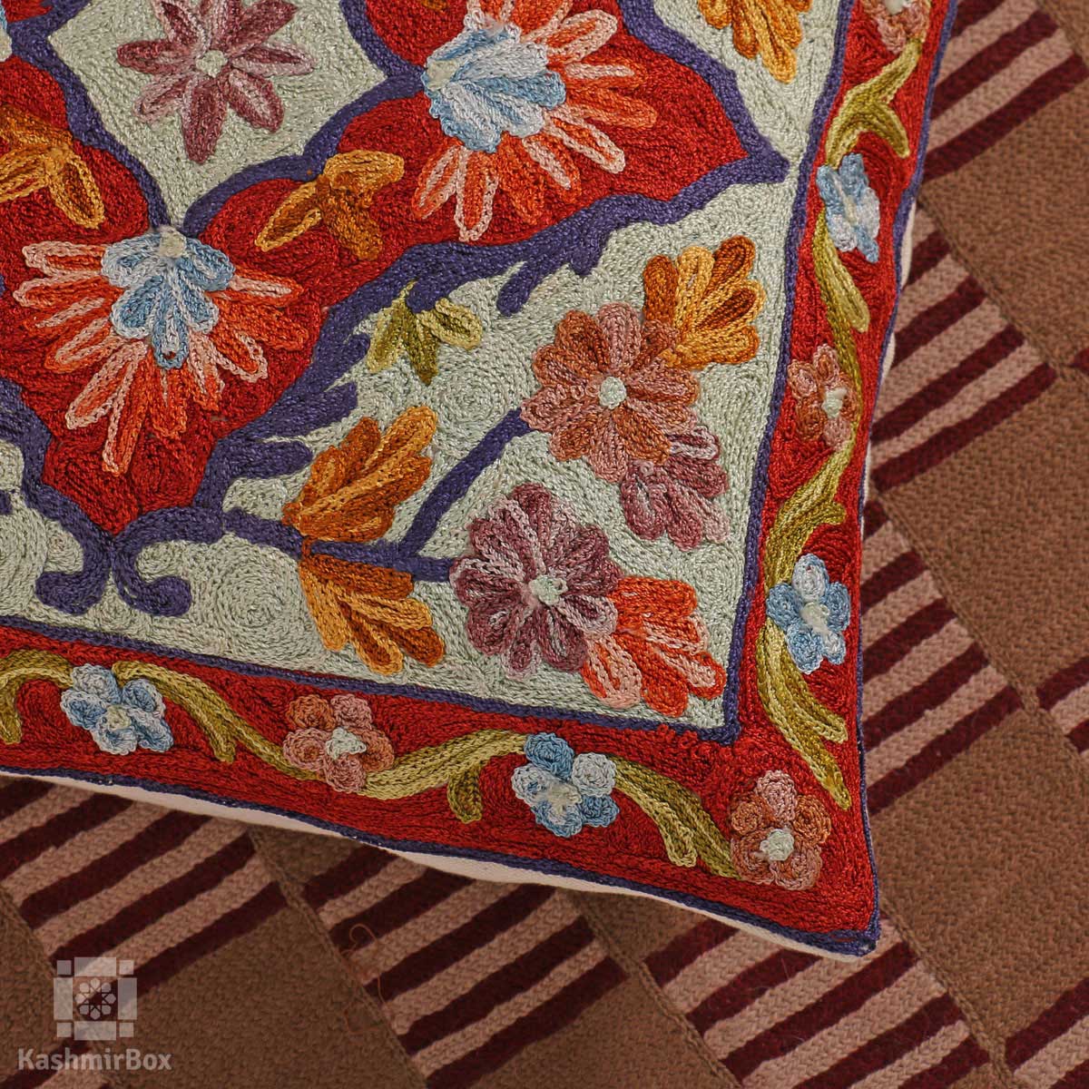 Reddish Creme Flowery Cushion Cover (Set of 3) - Kashmir Box