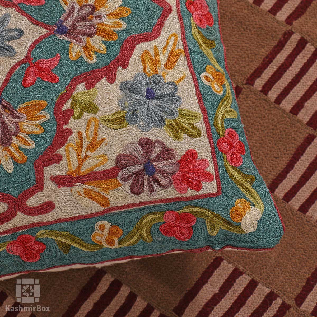 Green Diamond Flowery Cushion Cover(Set of 3) - KashmirBox.com