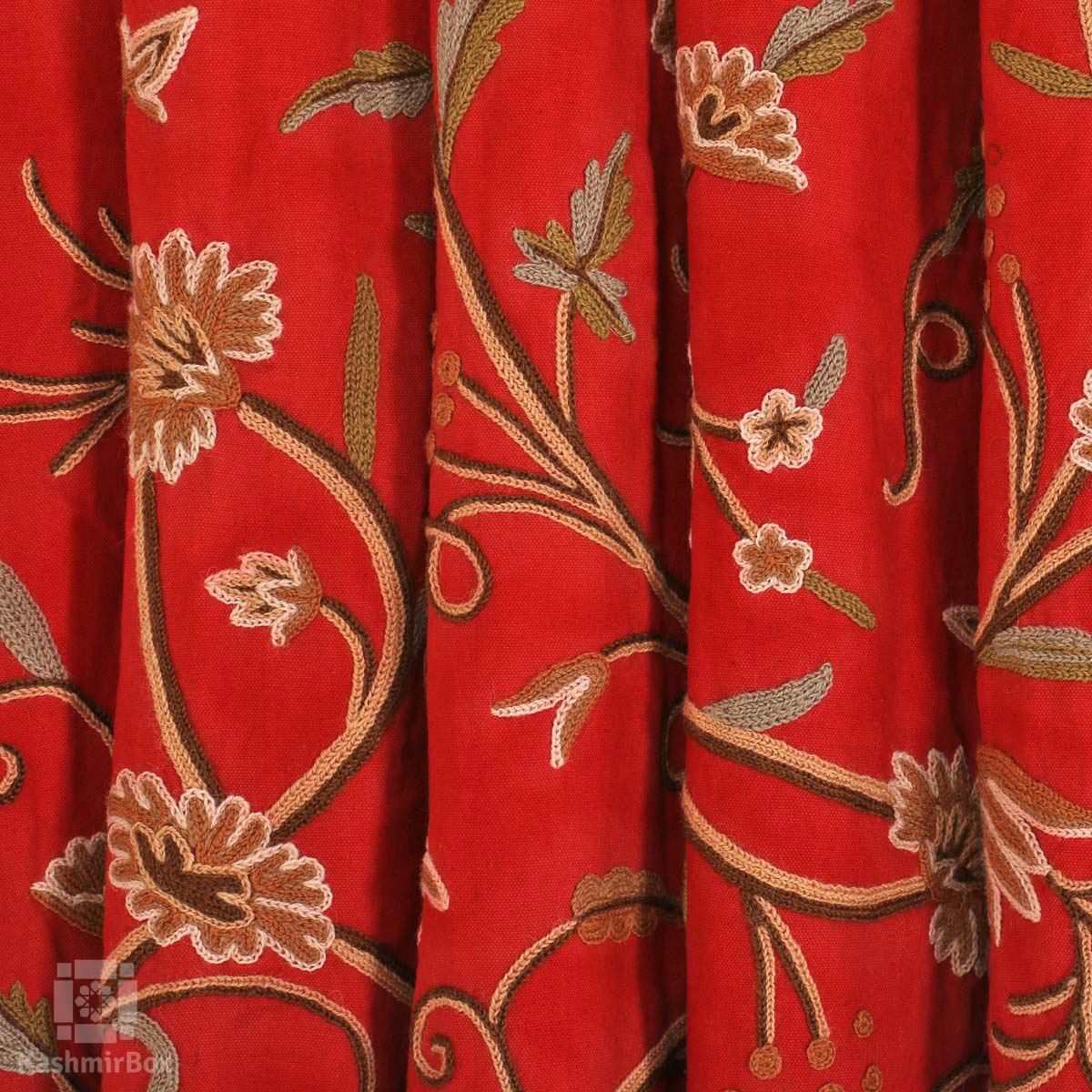 Scarlet Flowered Crewel Embroidered Curtain - KashmirBox.com
