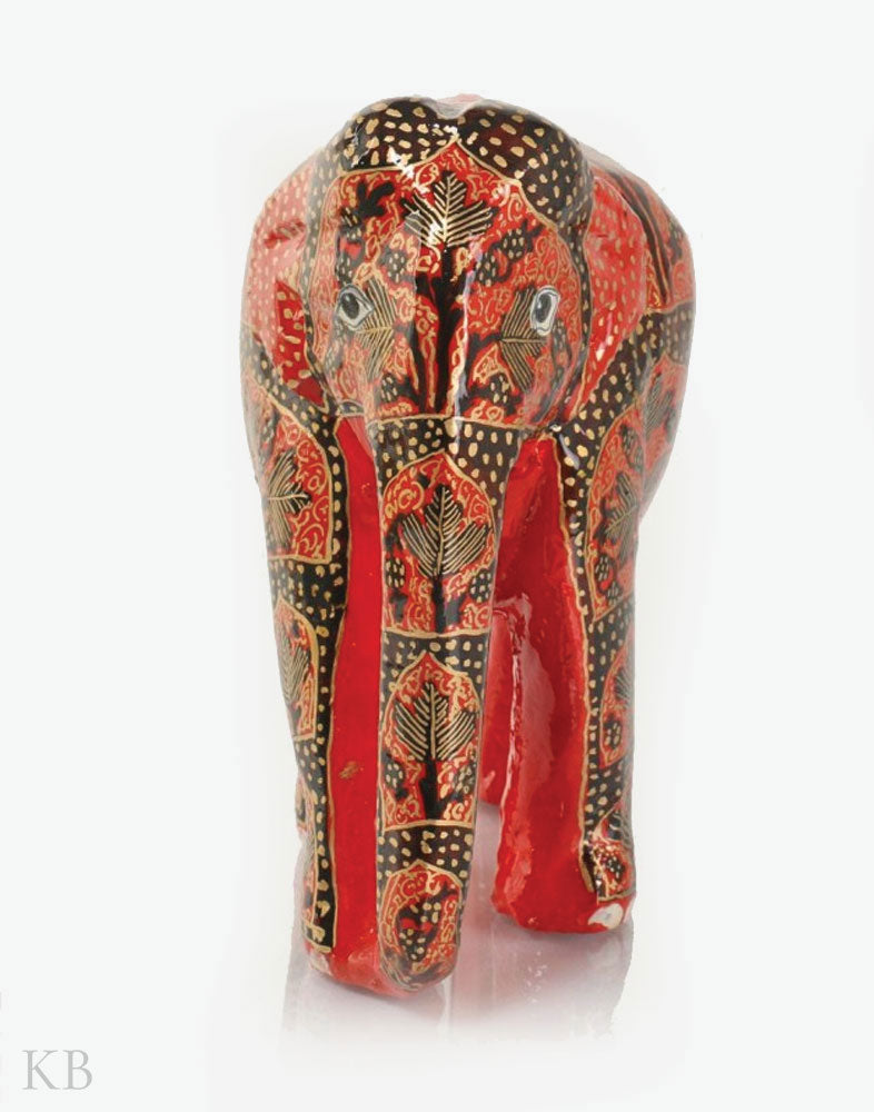Crimson Red Handmade Paper Mache Elephant - Kashmir Box