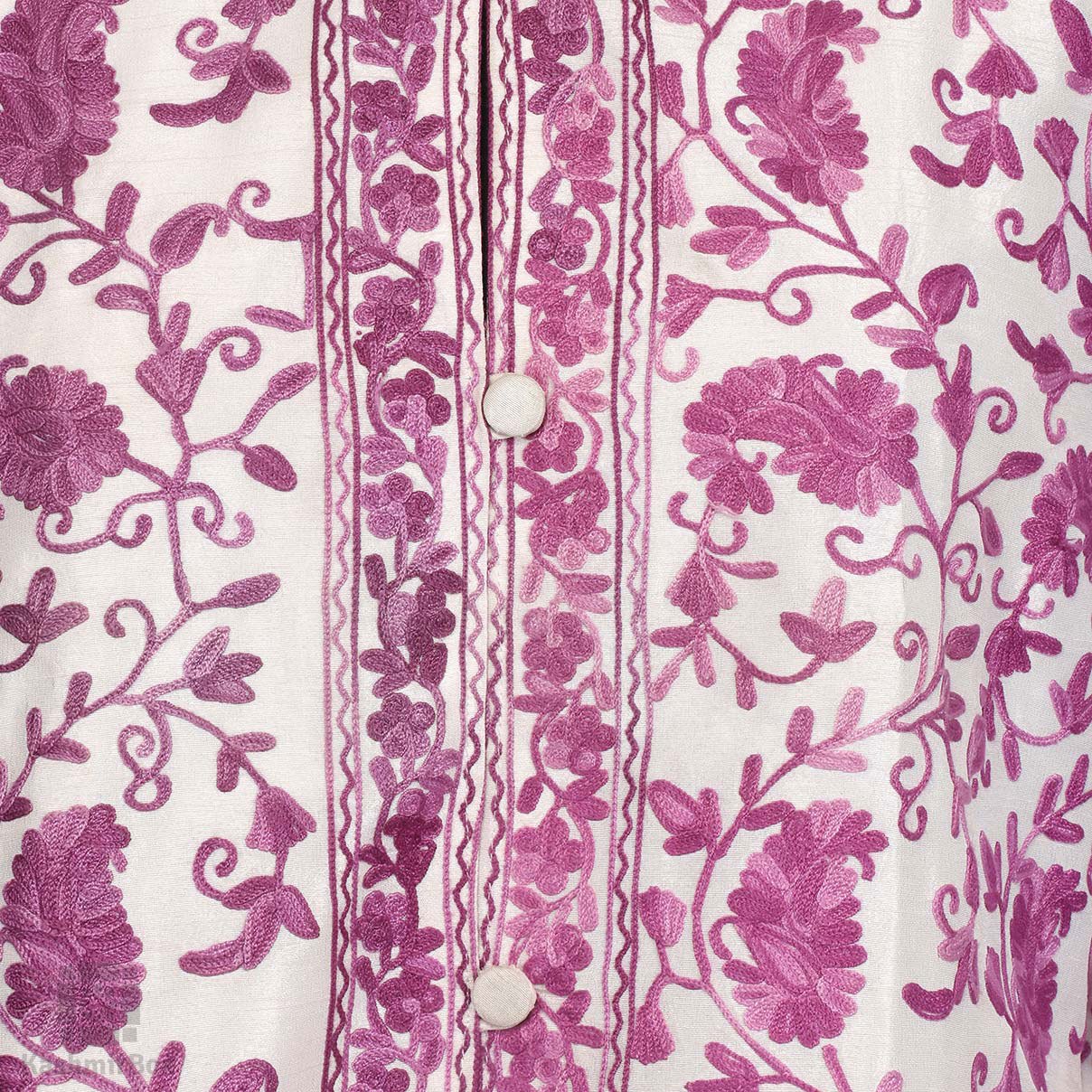 Paisleyed Aari Embroidered White Silk Jacket - Kashmir Box