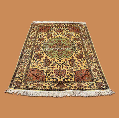 Butter Yellow Kashan Silk Carpet - KashmirBox.com