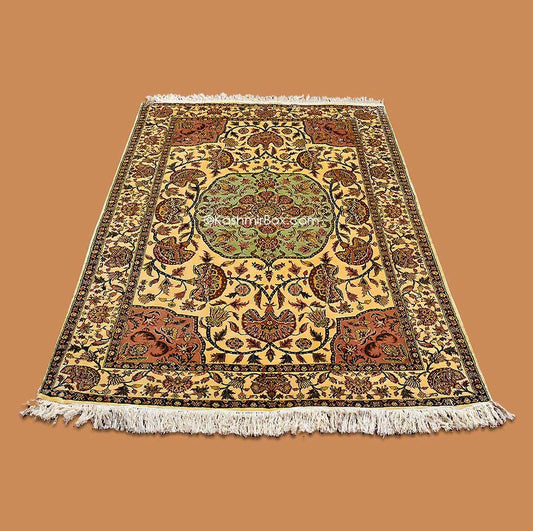 Butter Yellow Kashan Silk Carpet - KashmirBox.com