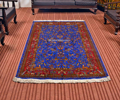 Ink Blue Tree of Life Silk Carpet - KashmirBox.com