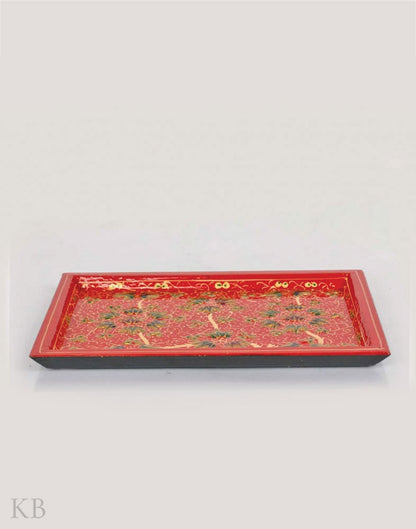 Red Embossed Chinar Paper Mache Tray - Kashmir Box