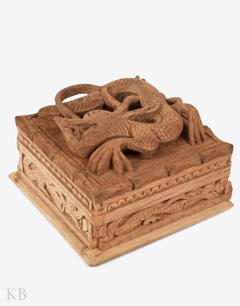 Walnut Wood Dragon Carved Box - Kashmir Box