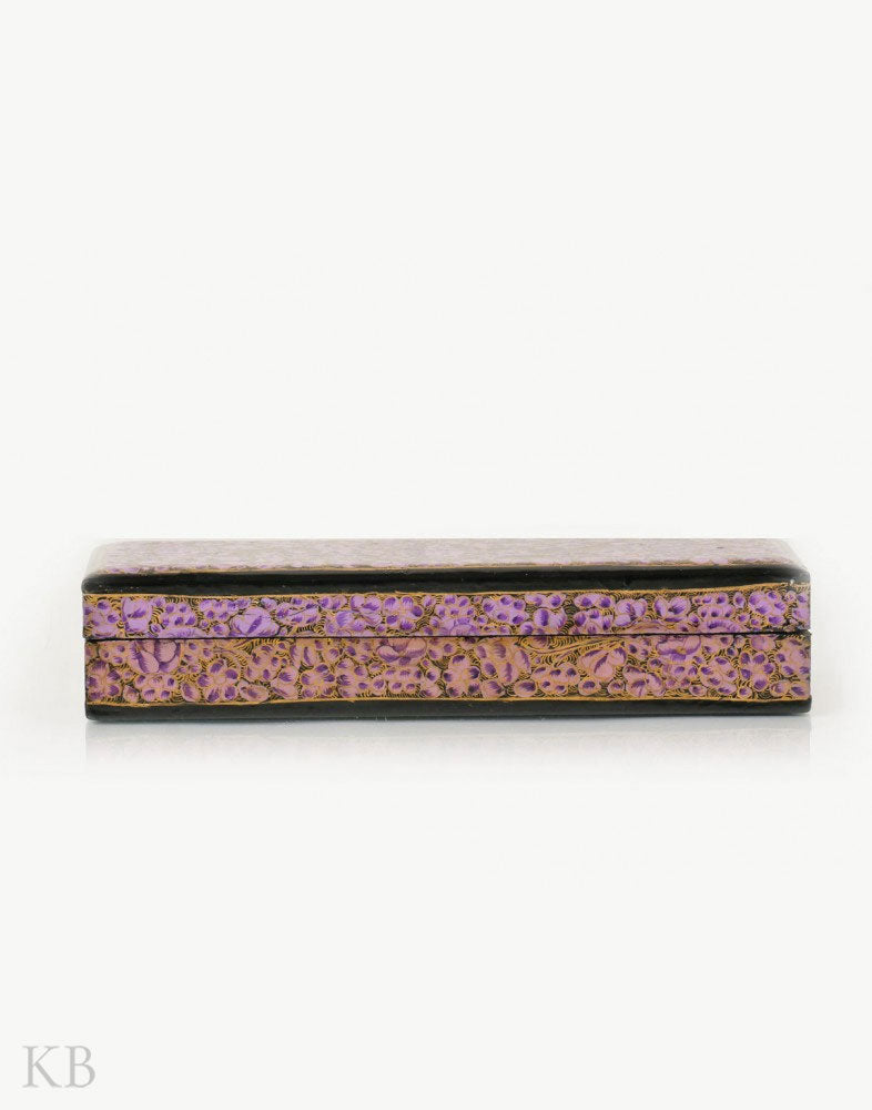 Purple Floral Paper Mache Pencil Box - Kashmir Box