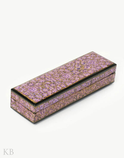 Purple Floral Paper Mache Pencil Box - Kashmir Box