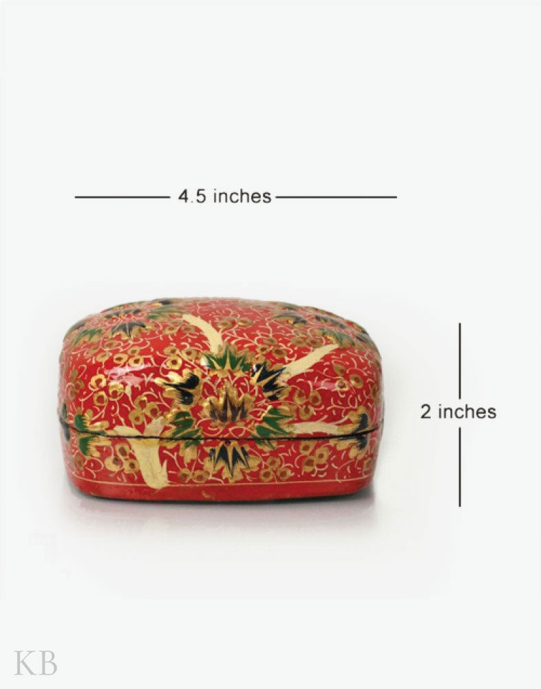 Rose Red Flower Triad Paper Mache Trinket Box - Kashmir Box