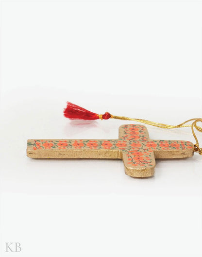 Orange Floret Paper Mache Latin Cross (Set of 4) - Kashmir Box