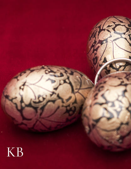 Kashmiri Papier Mâché Key Chain Set (3 pcs) – Hand-Painted Golden Floral | Artisan-Made | Handcrafted Heritage - Kashmir Box