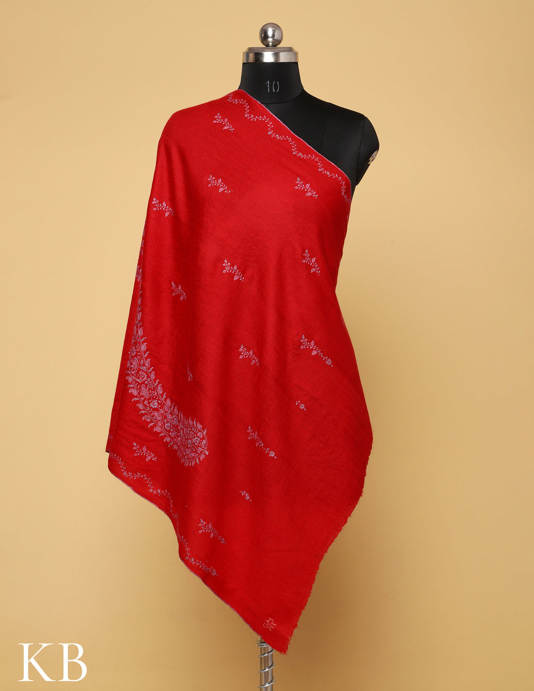 Crimson Red Sozni Embroidered Pure Pashmina Stole - Kashmir Box