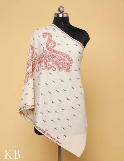 Ivory Sozni Embroidered Pure Pashmina Stole - Kashmir Box