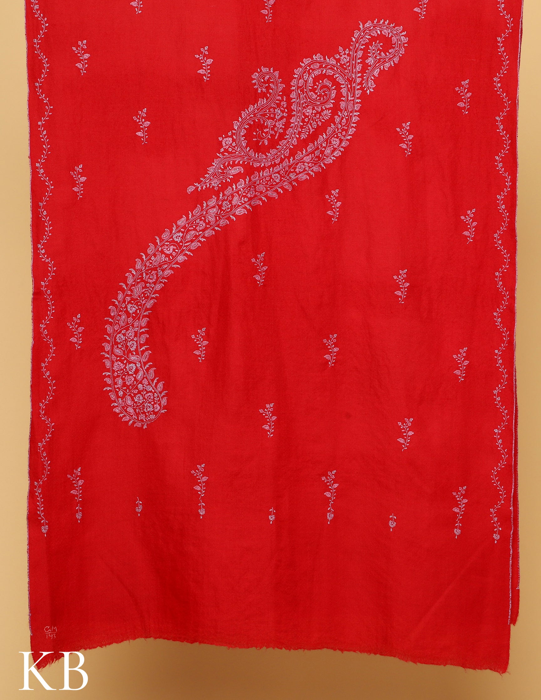 Crimson Red Sozni Embroidered Pure Pashmina Stole - Kashmir Box