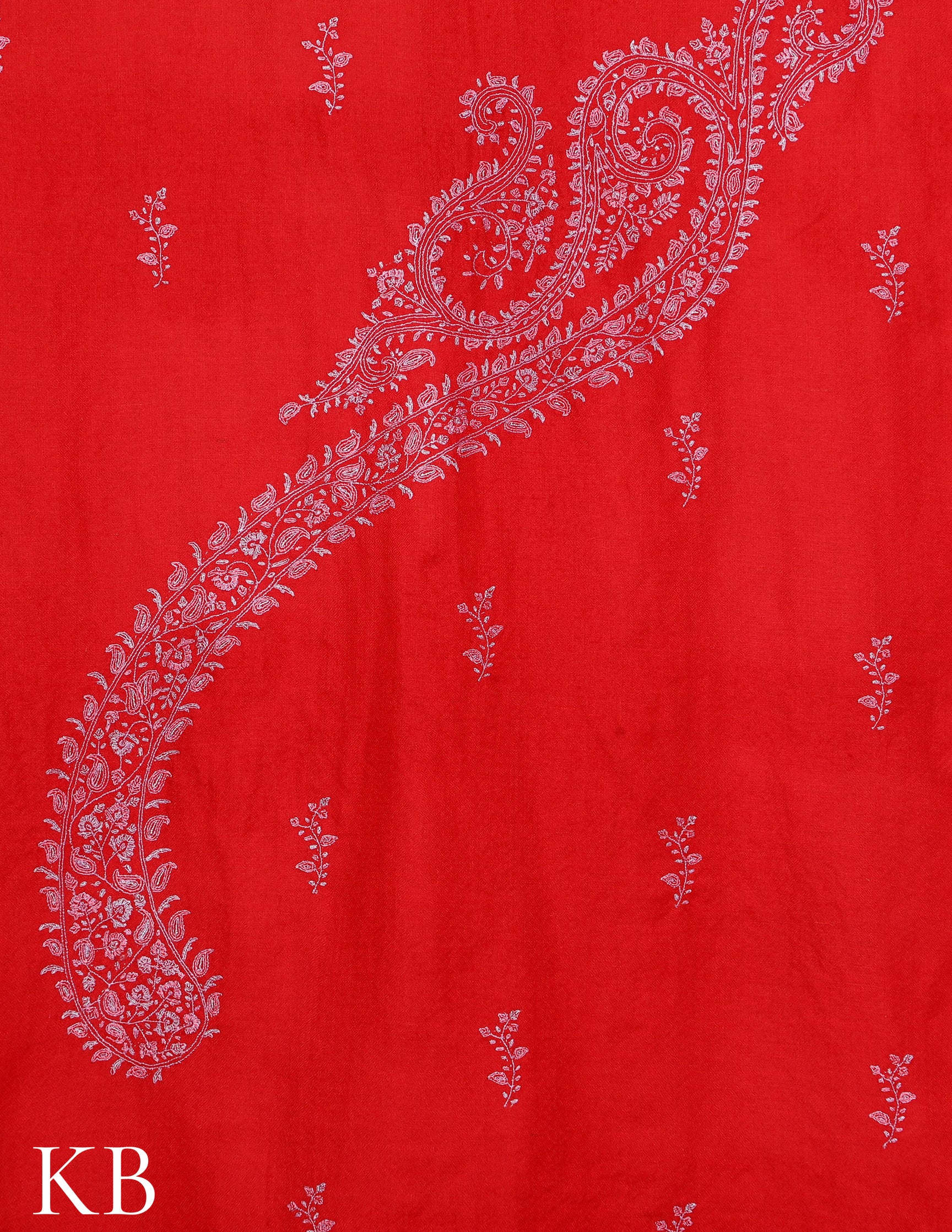 Crimson Red Sozni Embroidered Pure Pashmina Stole - Kashmir Box