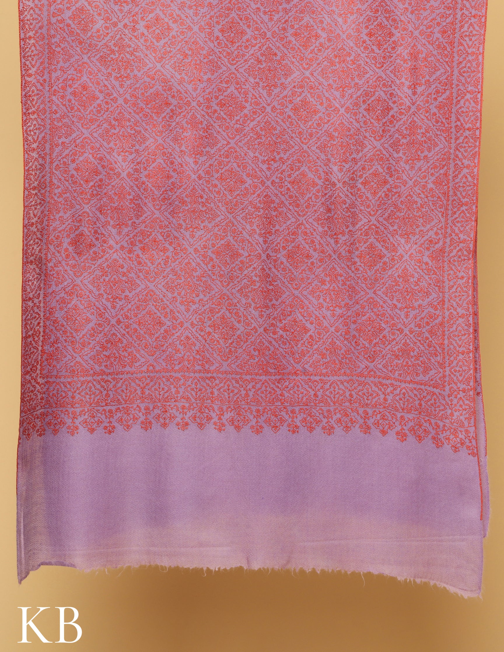 Lavender Sozni Embroidered Pure Pashmina Stole - Kashmir Box