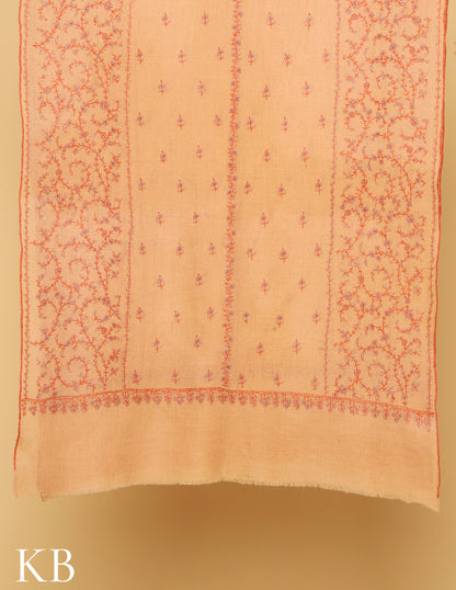 Buff Orange Sozni Embroidered Pure Pashmina Stole - Kashmir Box