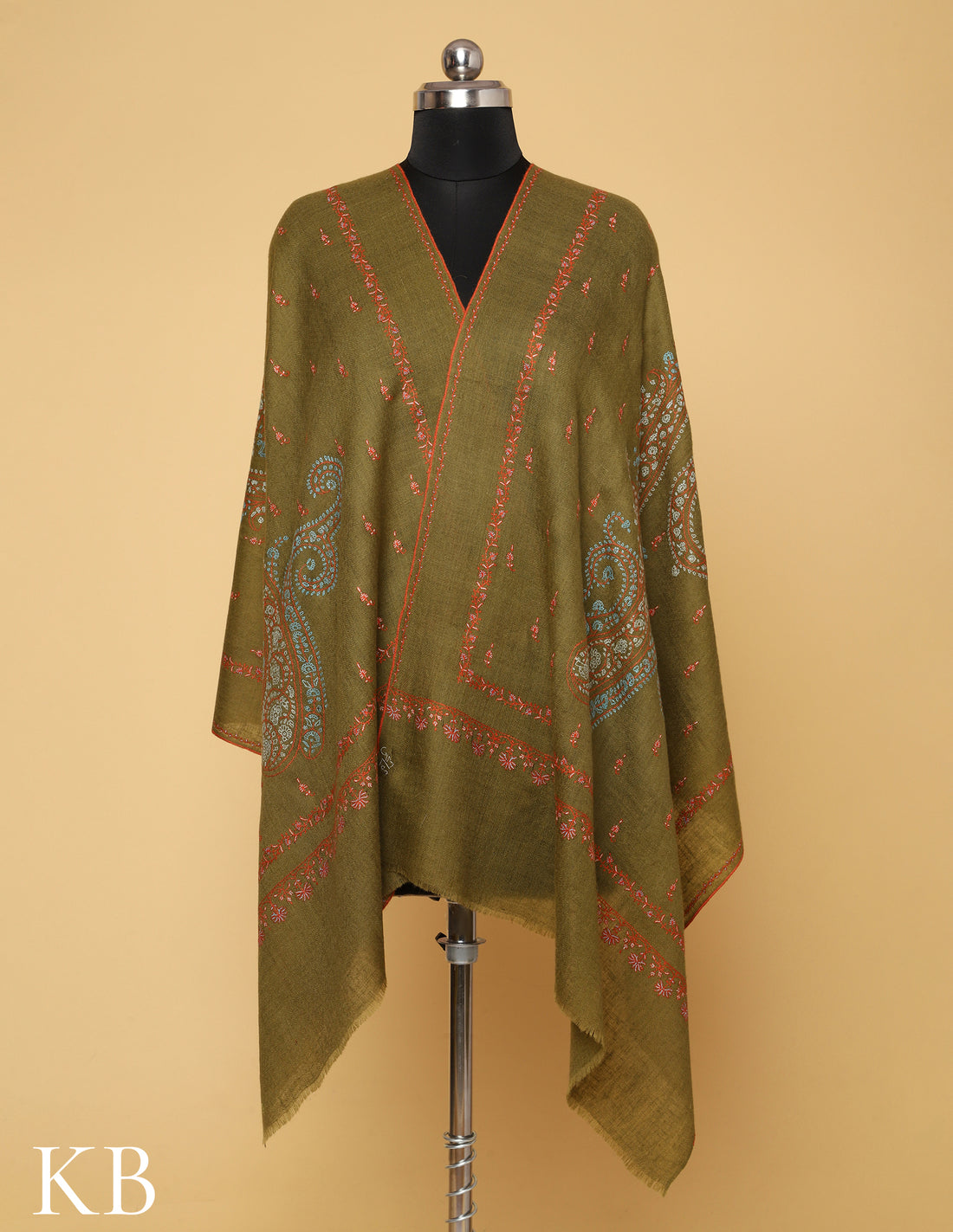 Olive Branch Sozni Embroidered Pure Pashmina Stole - Kashmir Box
