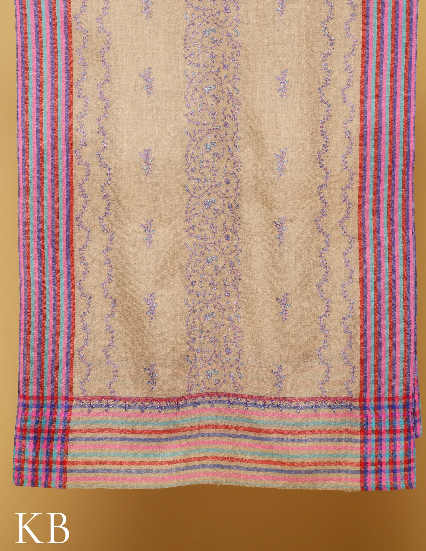 Multicolor Sozni Embroidered Pure Pashmina Stole - Kashmir Box