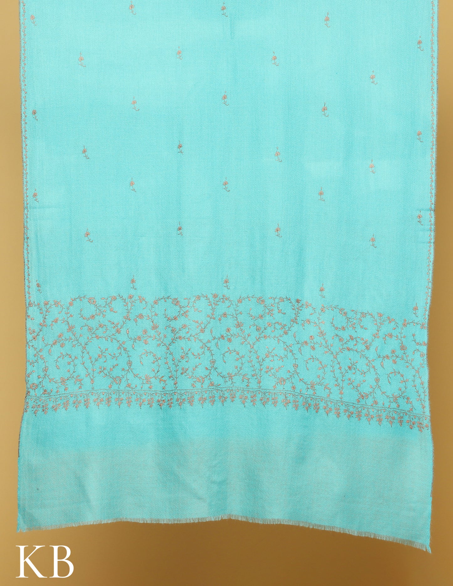Aqua Sozni Embroidered Pure Pashmina Stole - Kashmir Box