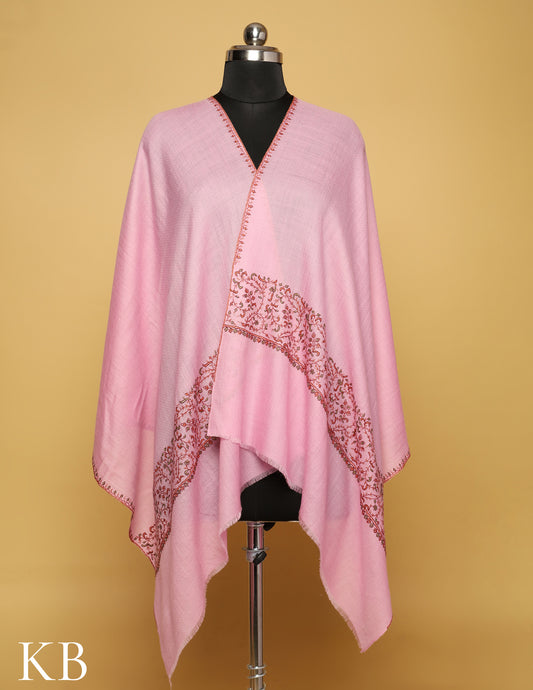 Pink Pure Pashmina Sozni Embroidered Stole - Kashmir Box