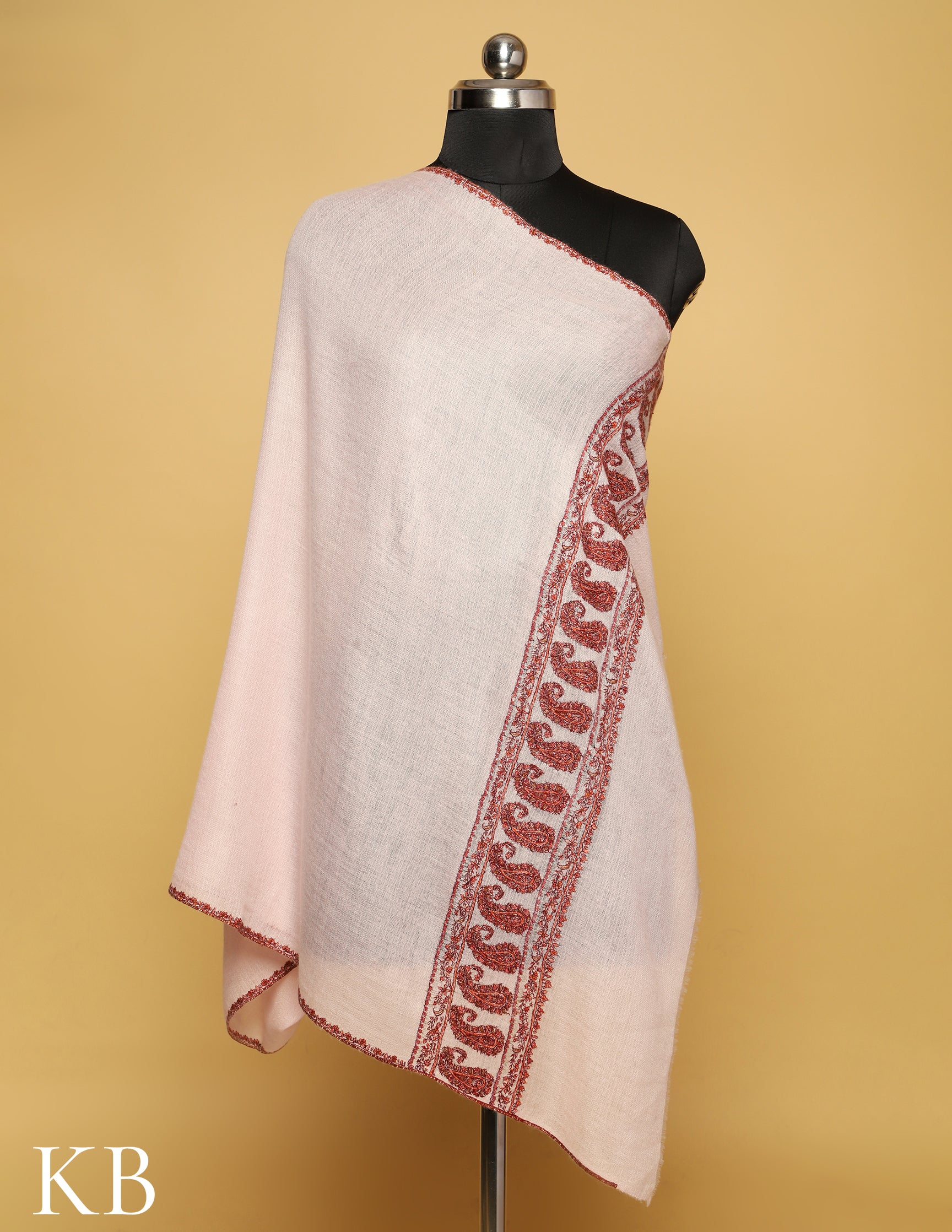 Cool Pink Sozni Embroidered Pure Pashmina Stole - Kashmir Box
