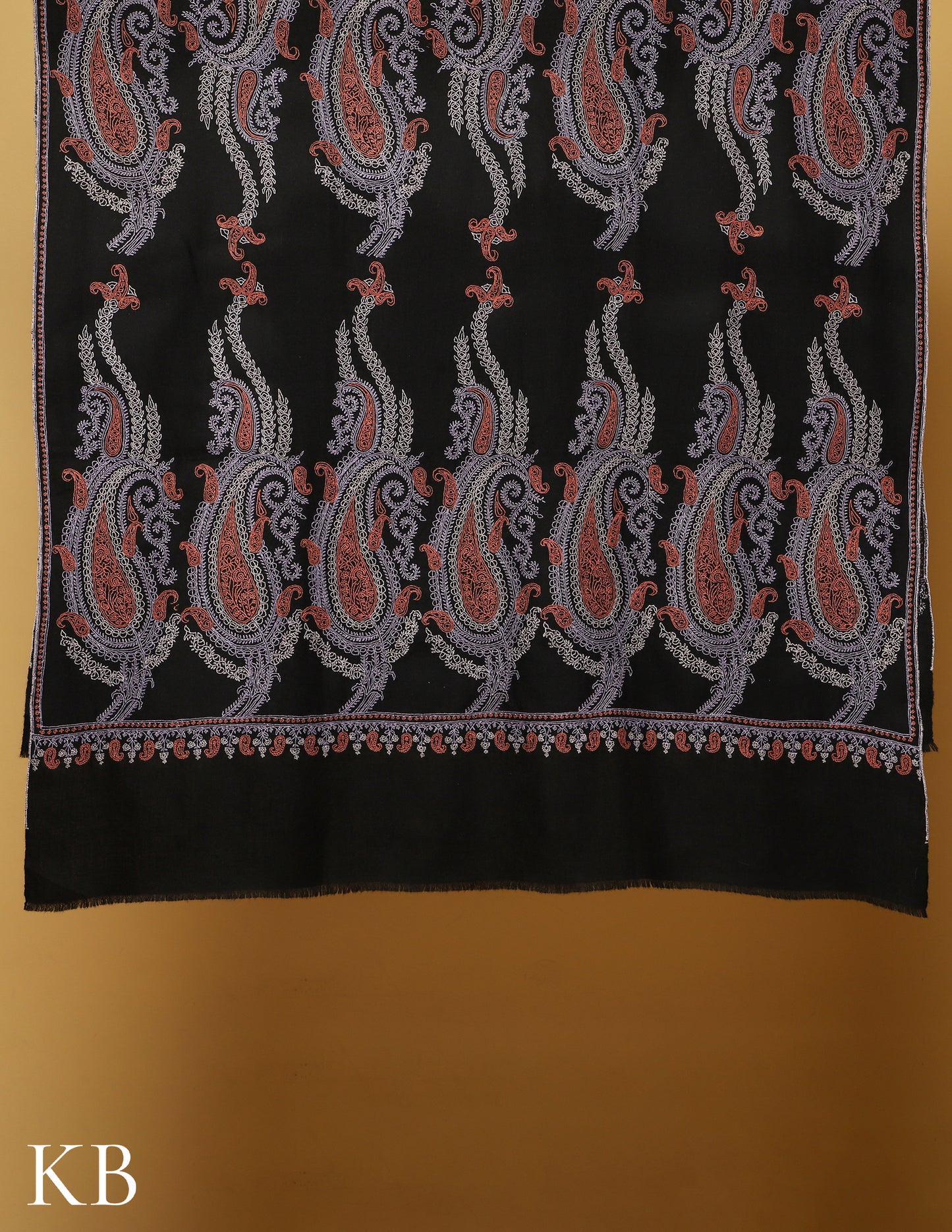 Rich Black  Sozni Embroidered Pure Pashmina Shawl - Kashmir Box