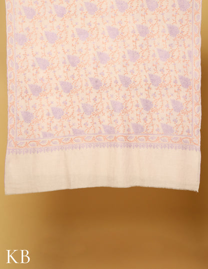 Light Lavender Sozni Embroidered Pure Pashmina Shawl - Kashmir Box