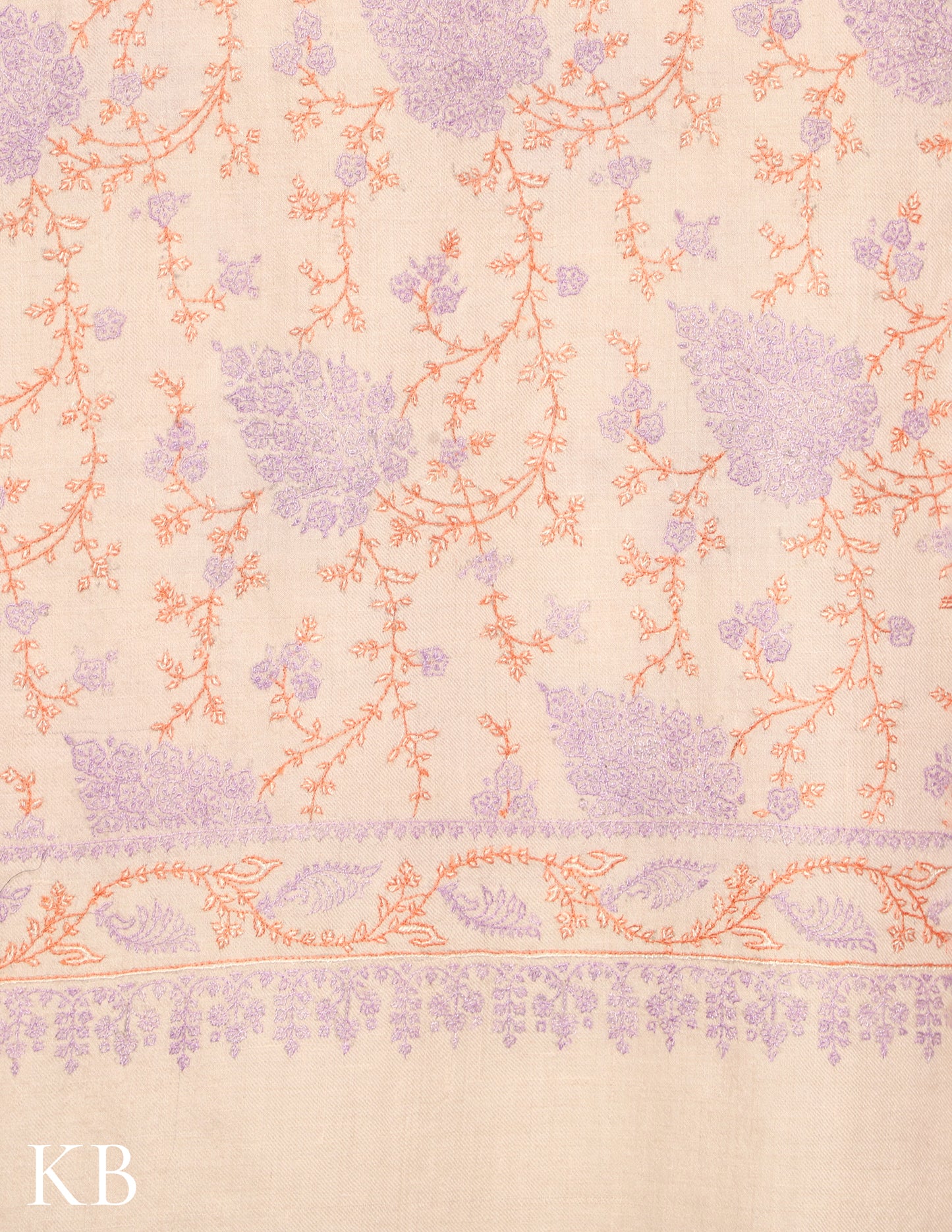 Light Lavender Sozni Embroidered Pure Pashmina Shawl - Kashmir Box