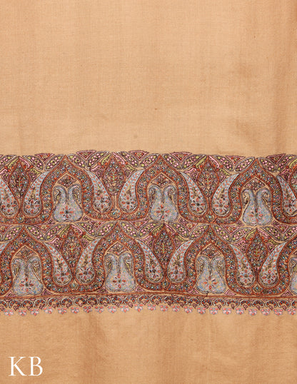 Honey Peach Sozni Embroidered Pure Pashmina Shawl - Kashmir Box