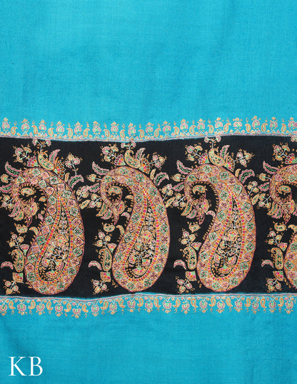 Blue Sozni Embroidered Pure Pashmina Shawl - Kashmir Box