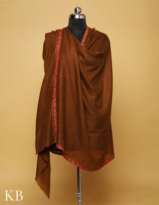 Toffee Brown Haashidaar  Sozni Embroidered Pure Pashmina Shawl - Kashmir Box