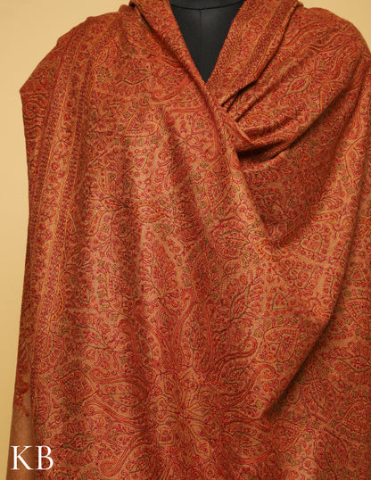 Light Brown Jamawar Sozni Embroidered  Pure Pashmina Shawl - Kashmir Box