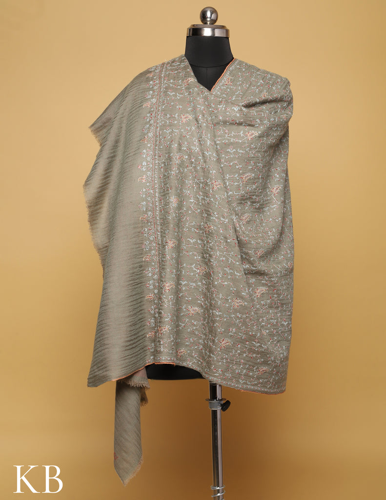 Grey Jaldaar Pure Pashmina Sozni and Tilla Embroidered Shawl - Kashmir Box