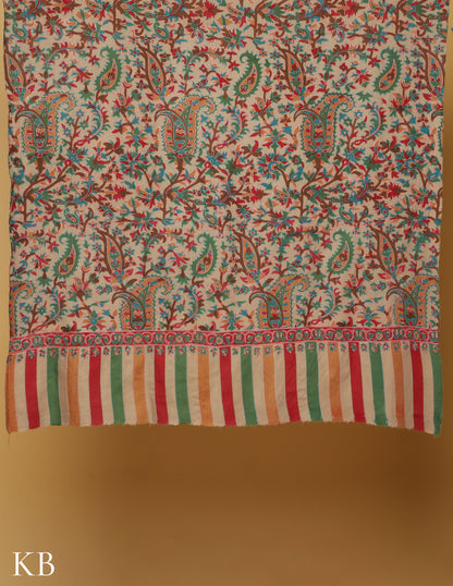 Multicolor Kalamkari Sozni Embroidered Pure Pashmina Shawl - Kashmir Box