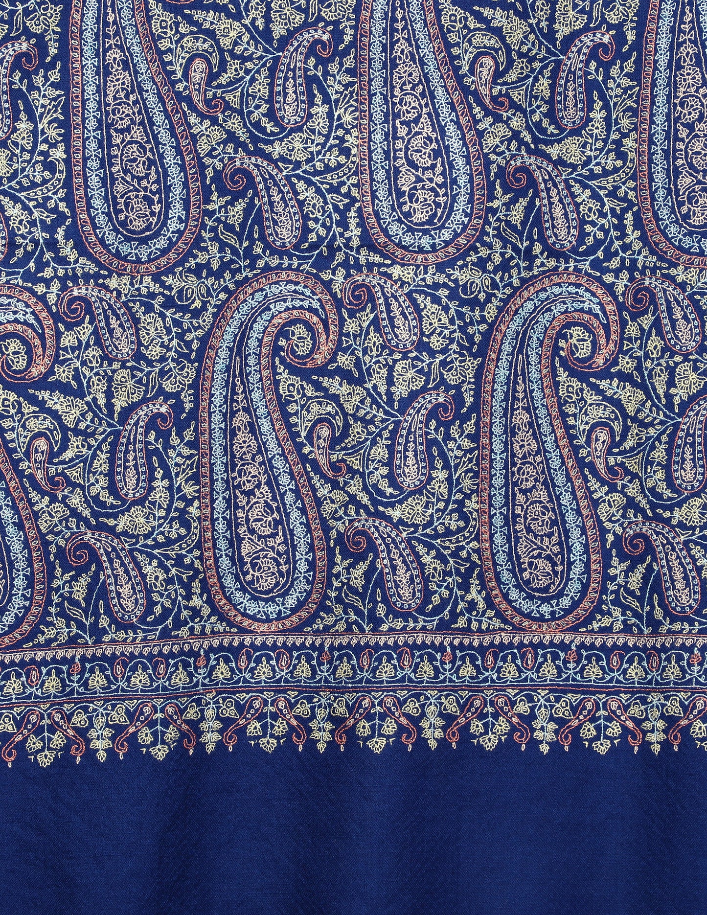 Classic Blue Jamawar Sozni Embroidered  Pure Pashmina Shawl - Kashmir Box