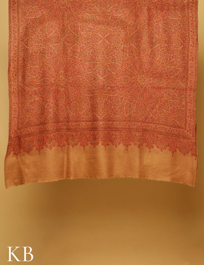 Light Brown Jamawar Sozni Embroidered  Pure Pashmina Shawl - Kashmir Box
