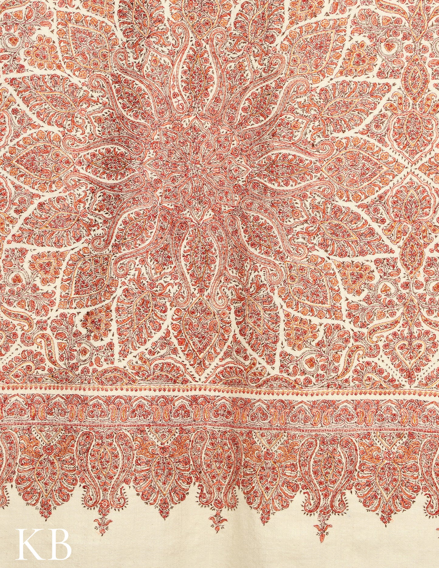 Off White Jamawar Sozni Embroidered Pure Pashmina Shawl - Kashmir Box