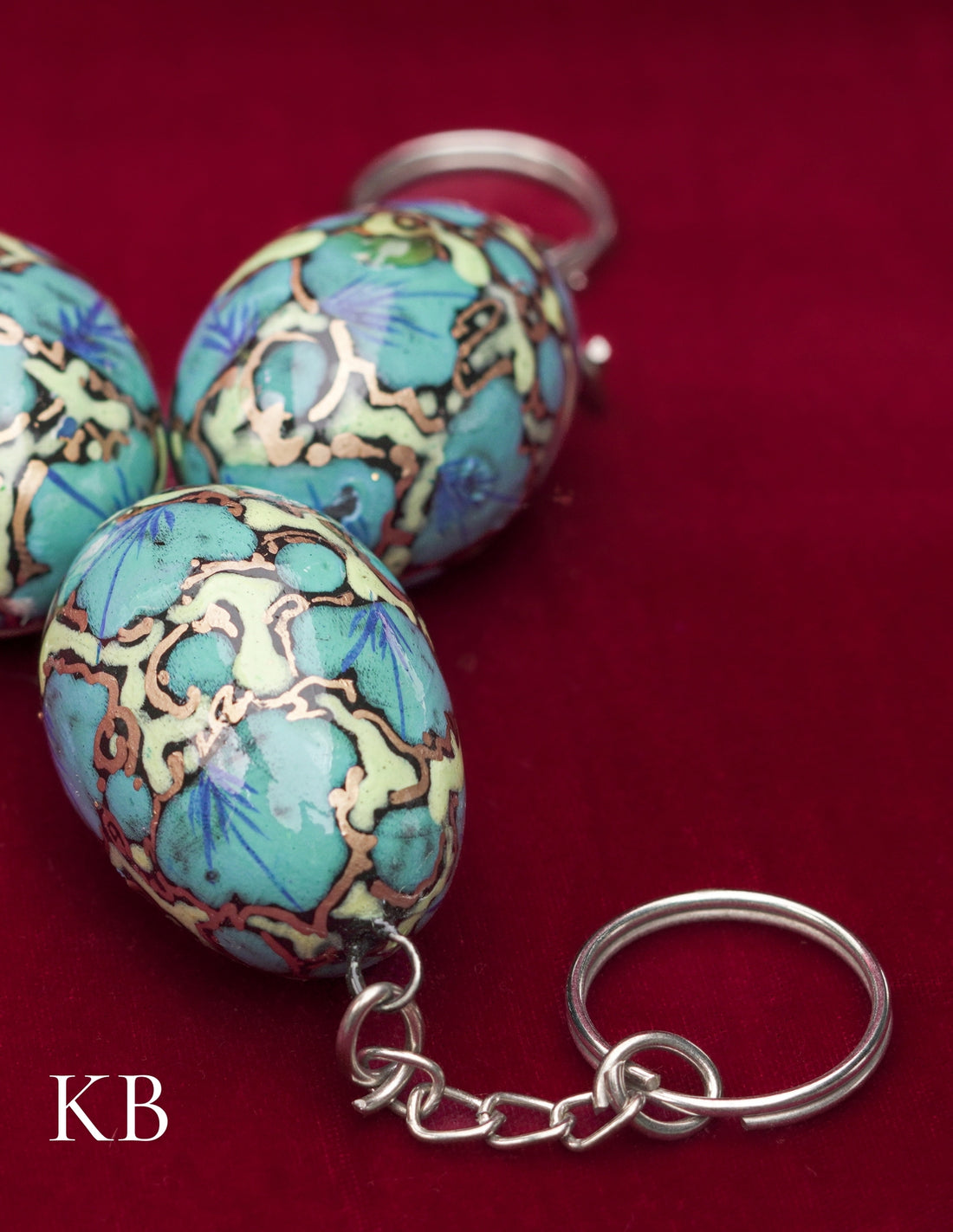 Kashmiri Papier Mâché Key Chain Set (3 pcs) – Hand-Painted Blue Floral | Artisan-Made | Handcrafted Heritage - Kashmir Box