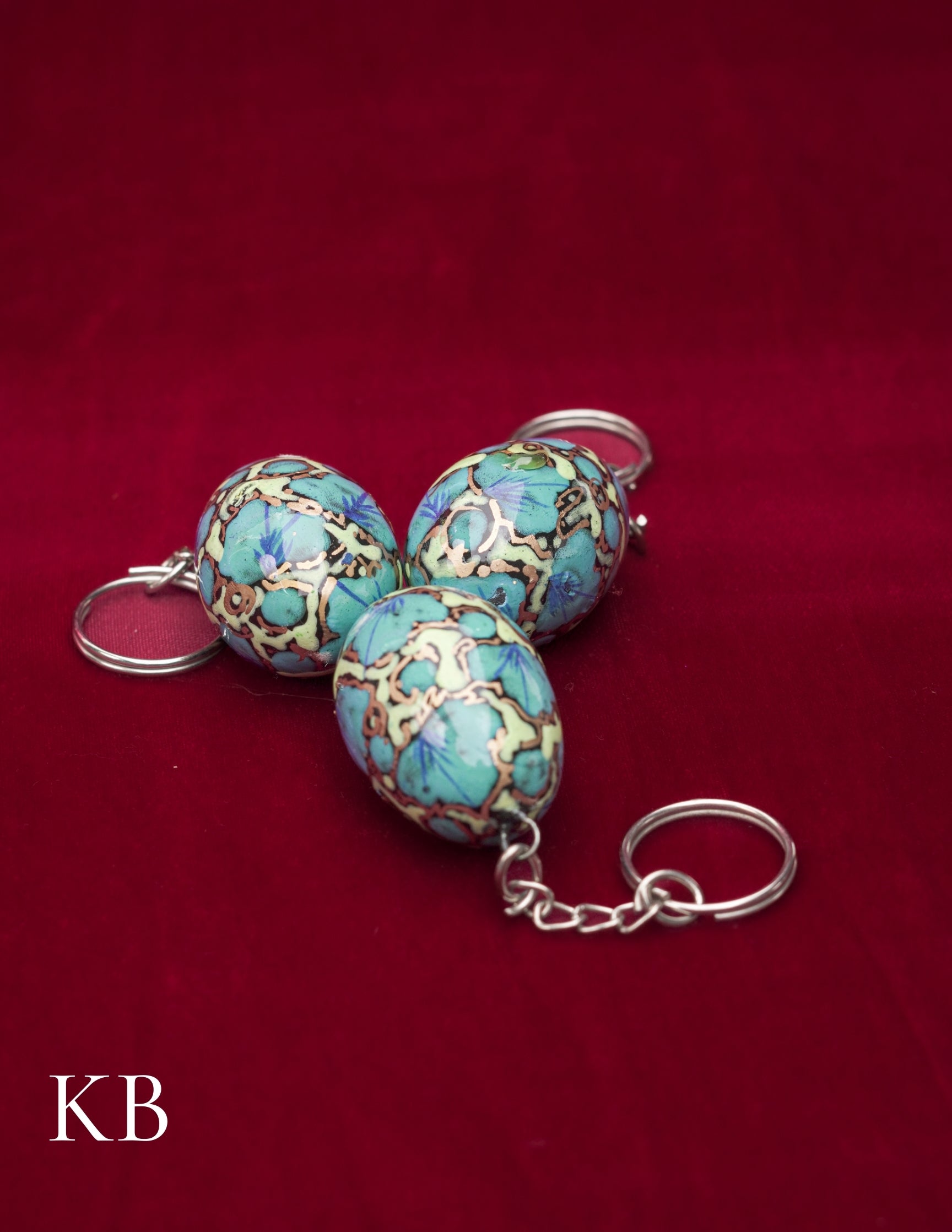 Kashmiri Papier Mâché Key Chain Set (3 pcs) – Hand-Painted Blue Floral | Artisan-Made | Handcrafted Heritage - Kashmir Box