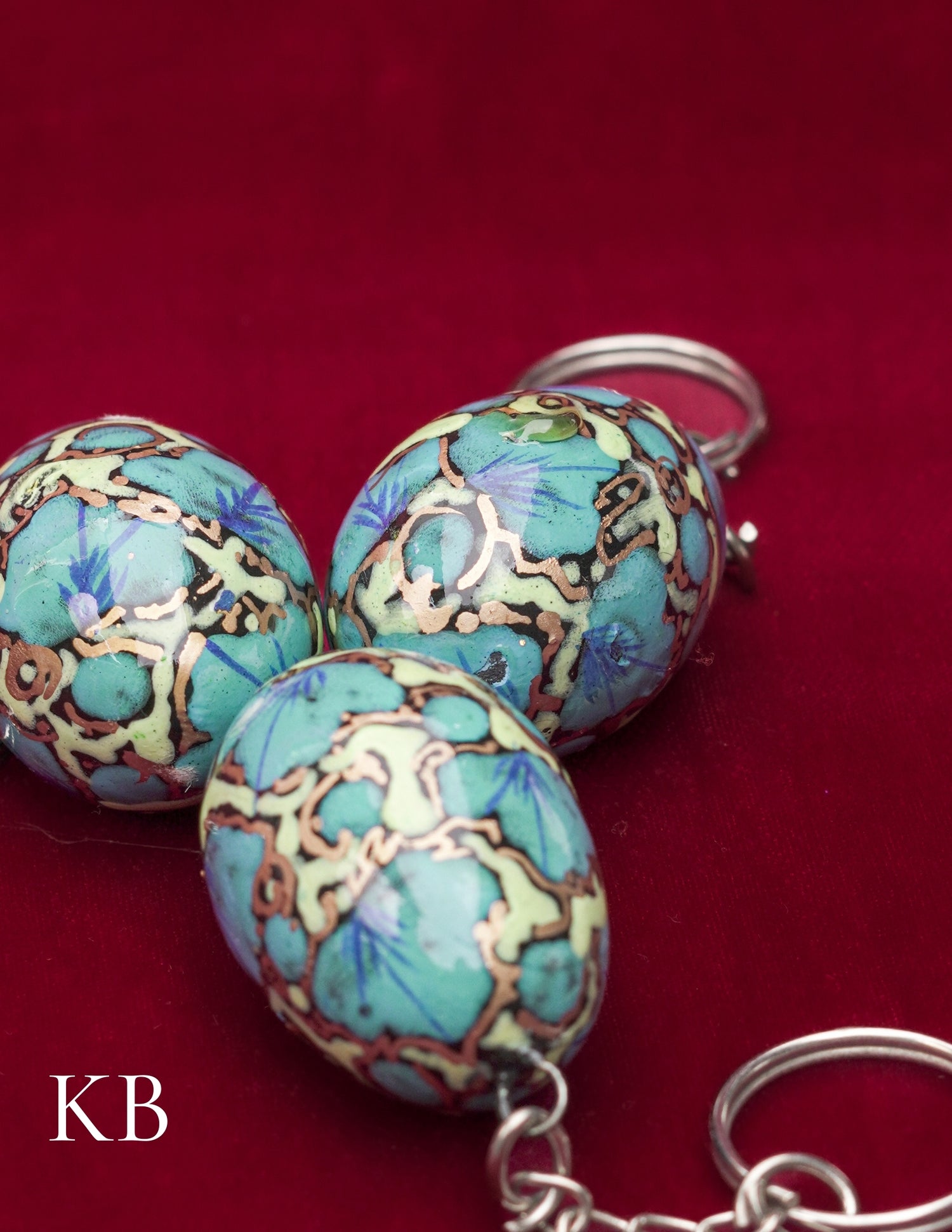 Kashmiri Papier Mâché Key Chain Set (3 pcs) – Hand-Painted Blue Floral | Artisan-Made | Handcrafted Heritage - Kashmir Box