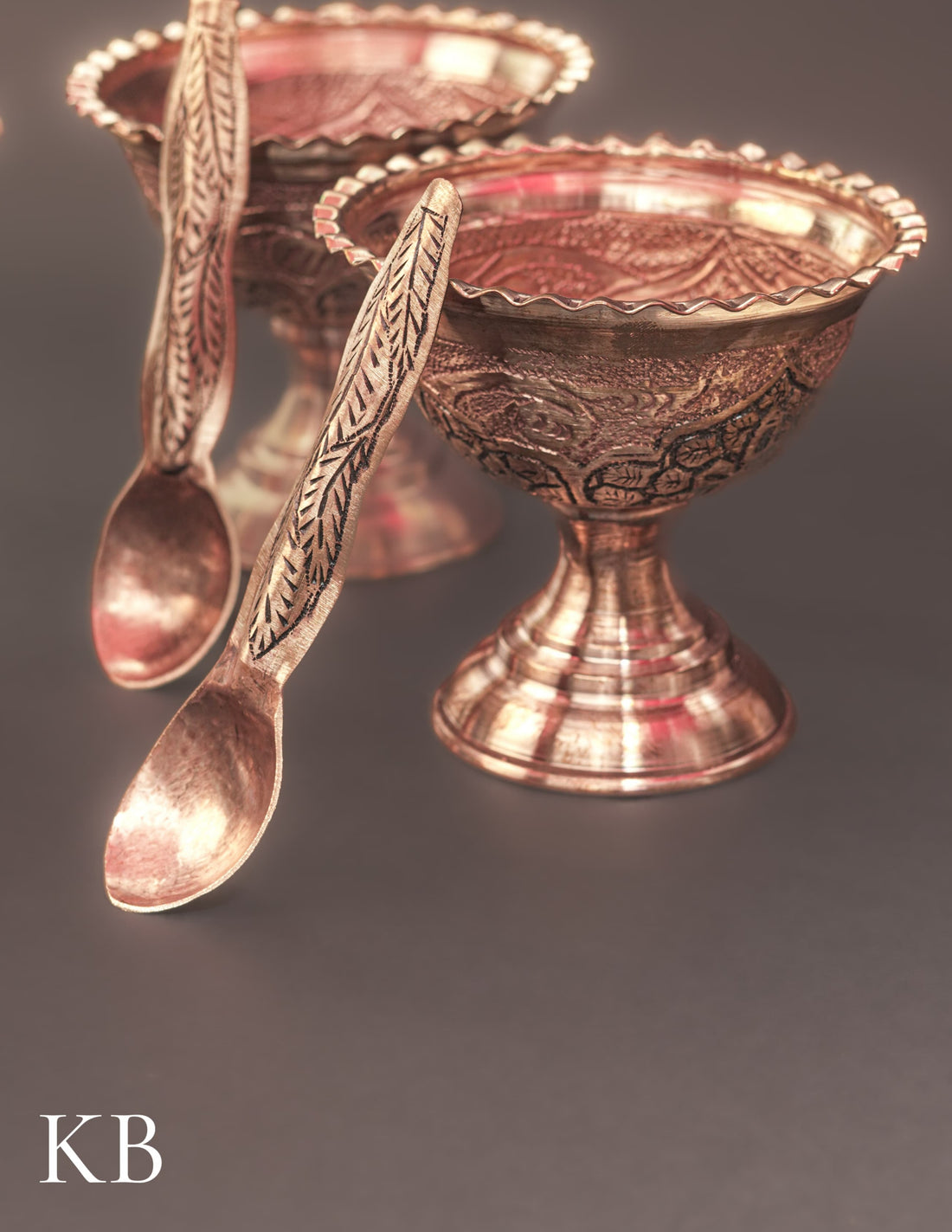 Kashmiri Copperware Ice Cream Bowl Set (with Spoons) – Artisan-Made | Handcrafted Heritage - Kashmir Box