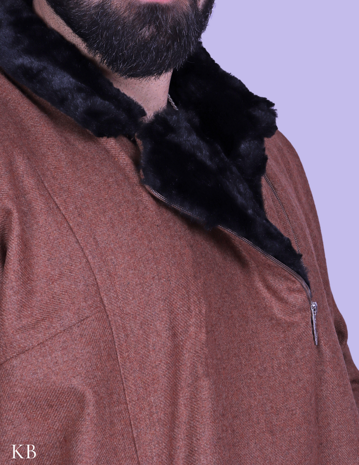 Brown Fur Collar Tweed Phiran - Kashmir Box
