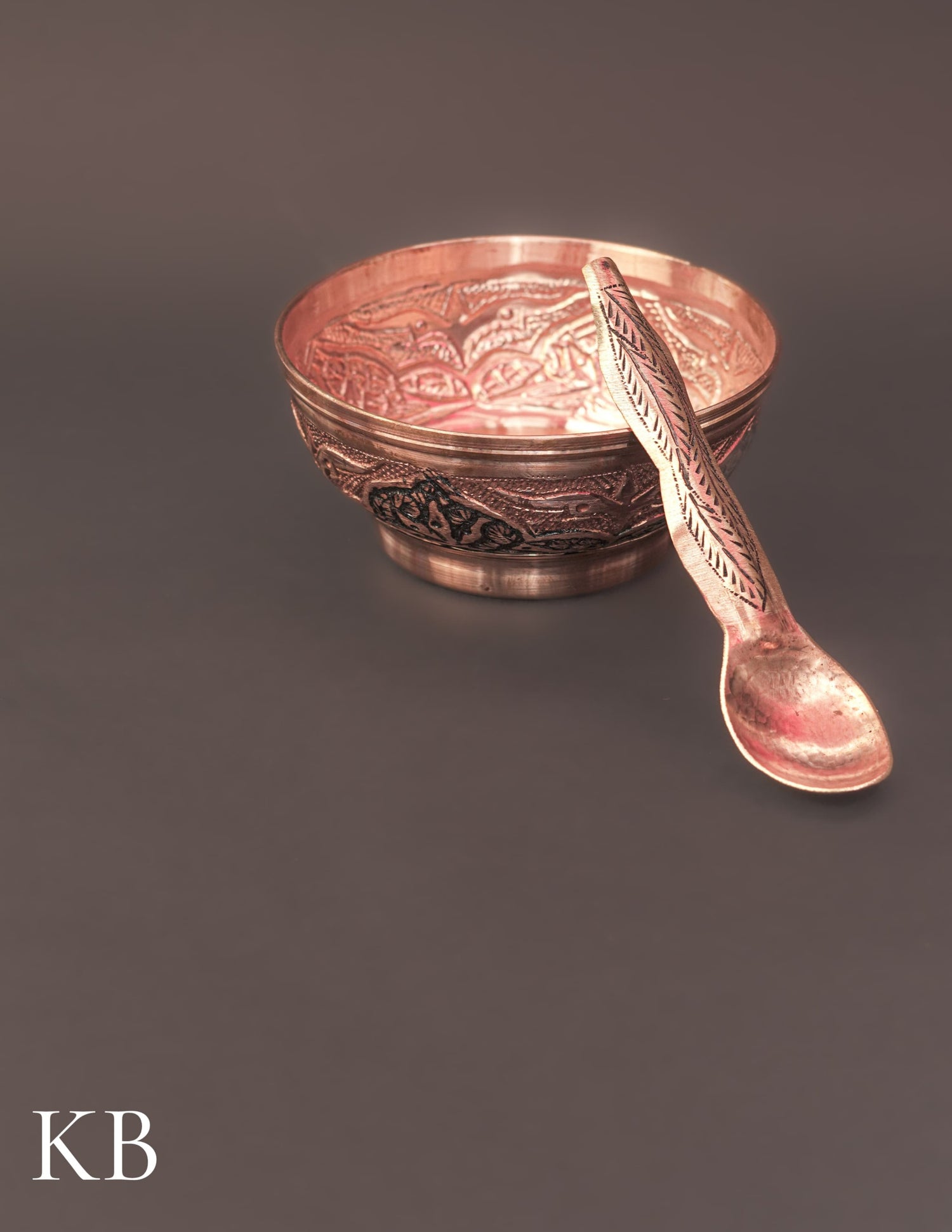 Kashmiri Copperware Small Bowl with Spoon | Artisan-Made | Handcrafted Heritage - Kashmir Box