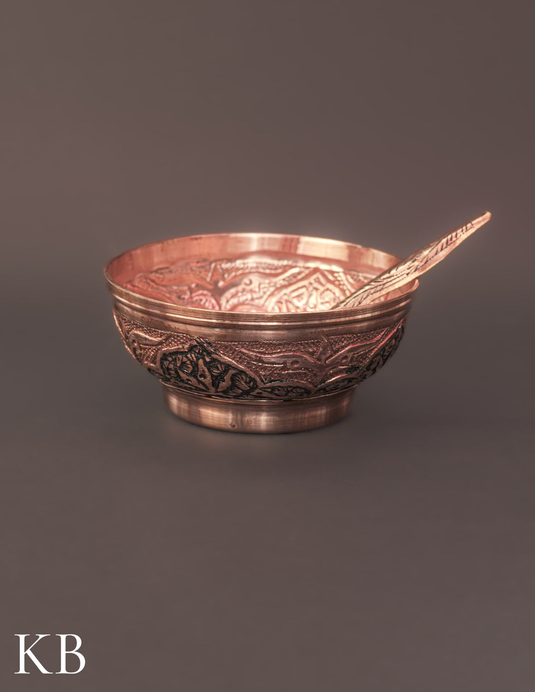 Kashmiri Copperware Small Bowl with Spoon | Artisan-Made | Handcrafted Heritage - Kashmir Box