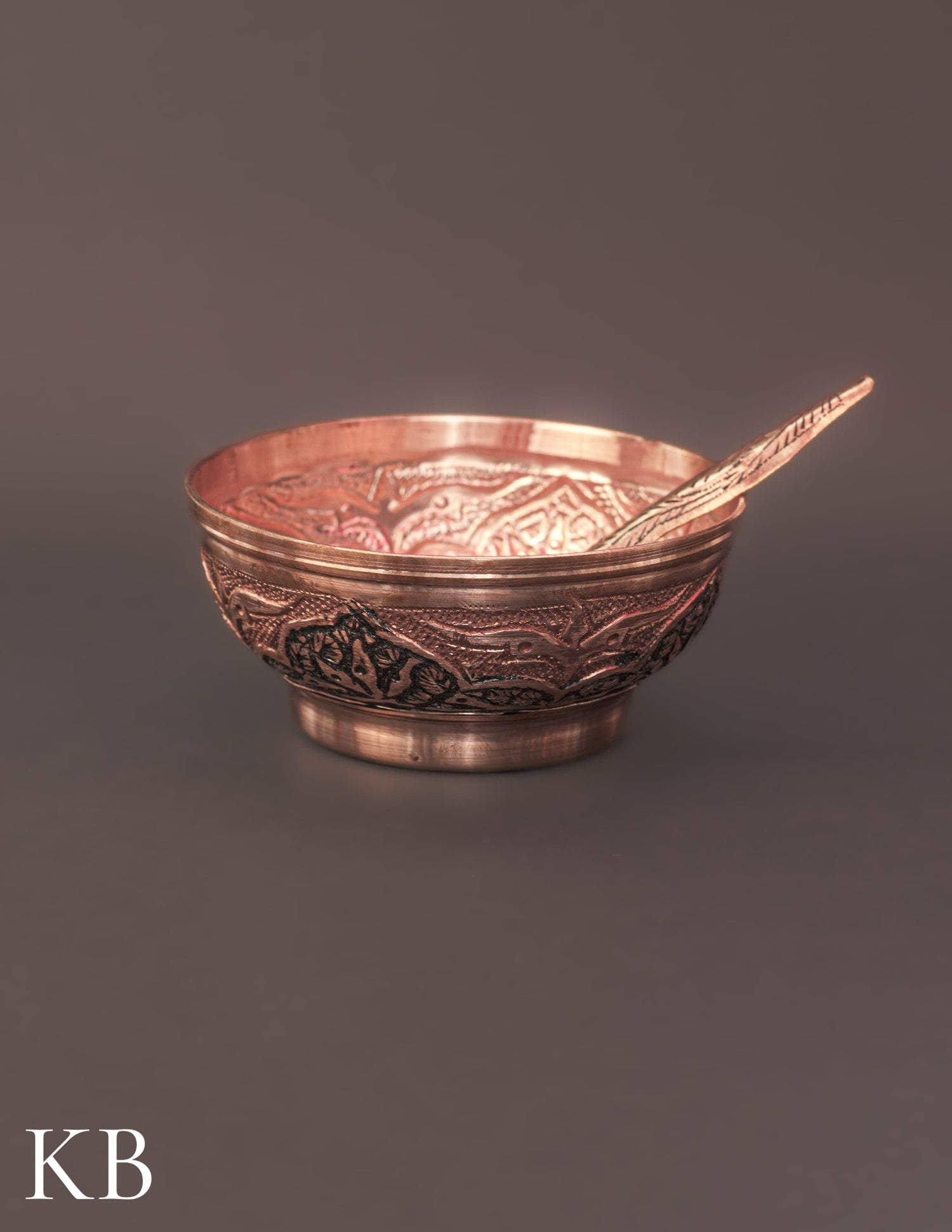Kashmiri Copperware Small Bowl with Spoon | Artisan-Made | Handcrafted Heritage - Kashmir Box