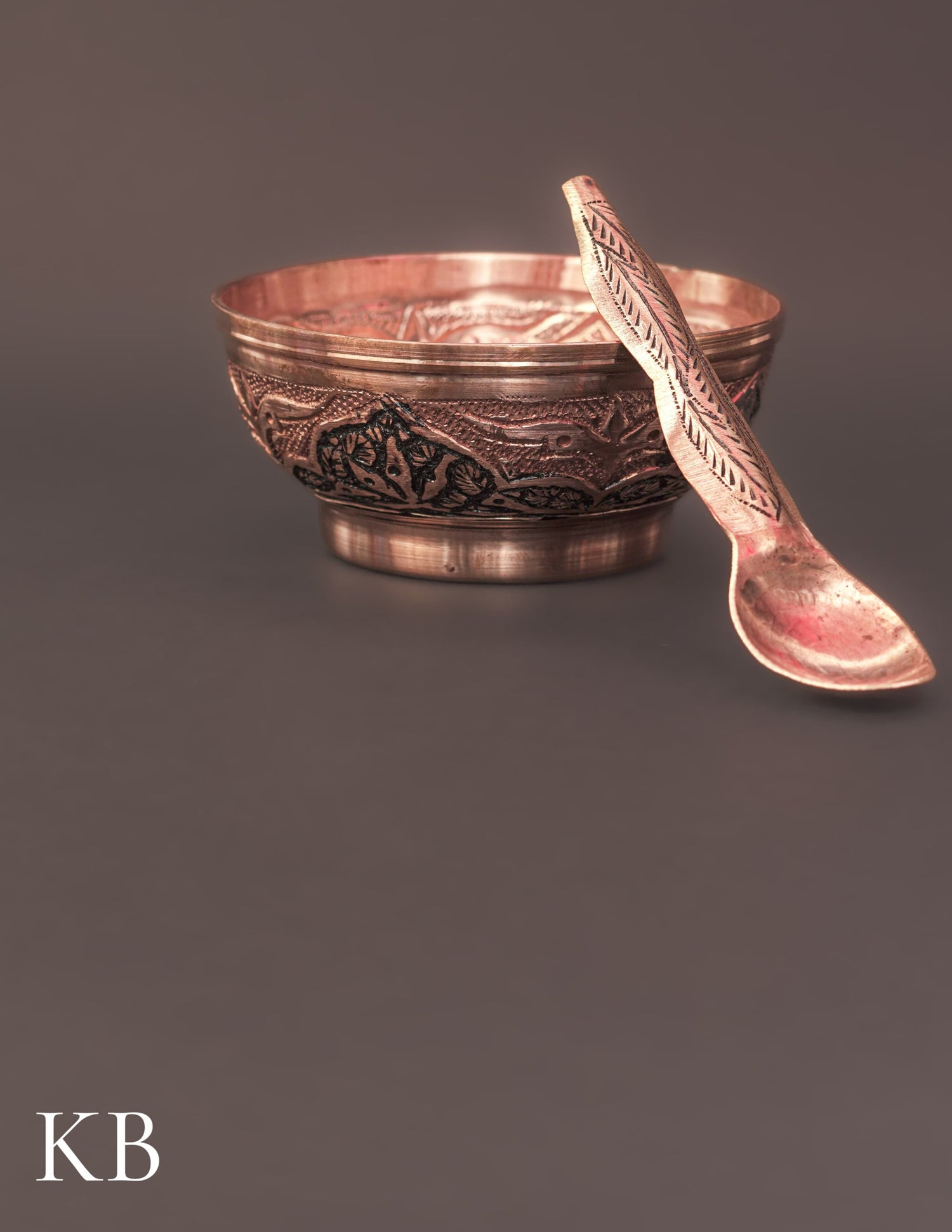 Kashmiri Copperware Small Bowl with Spoon | Artisan-Made | Handcrafted Heritage - Kashmir Box