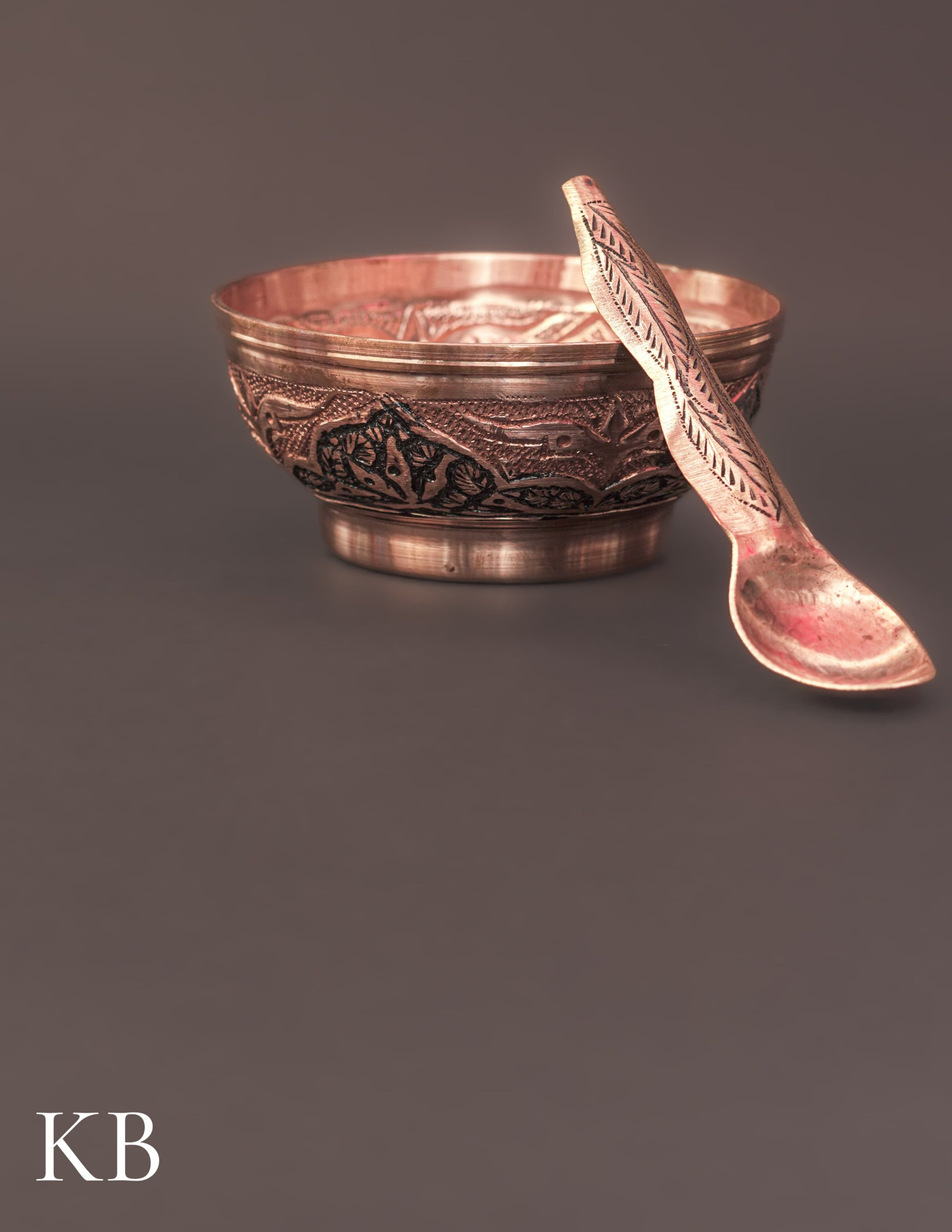 Kashmiri Copperware Small Bowl with Spoon | Artisan-Made | Handcrafted Heritage - Kashmir Box