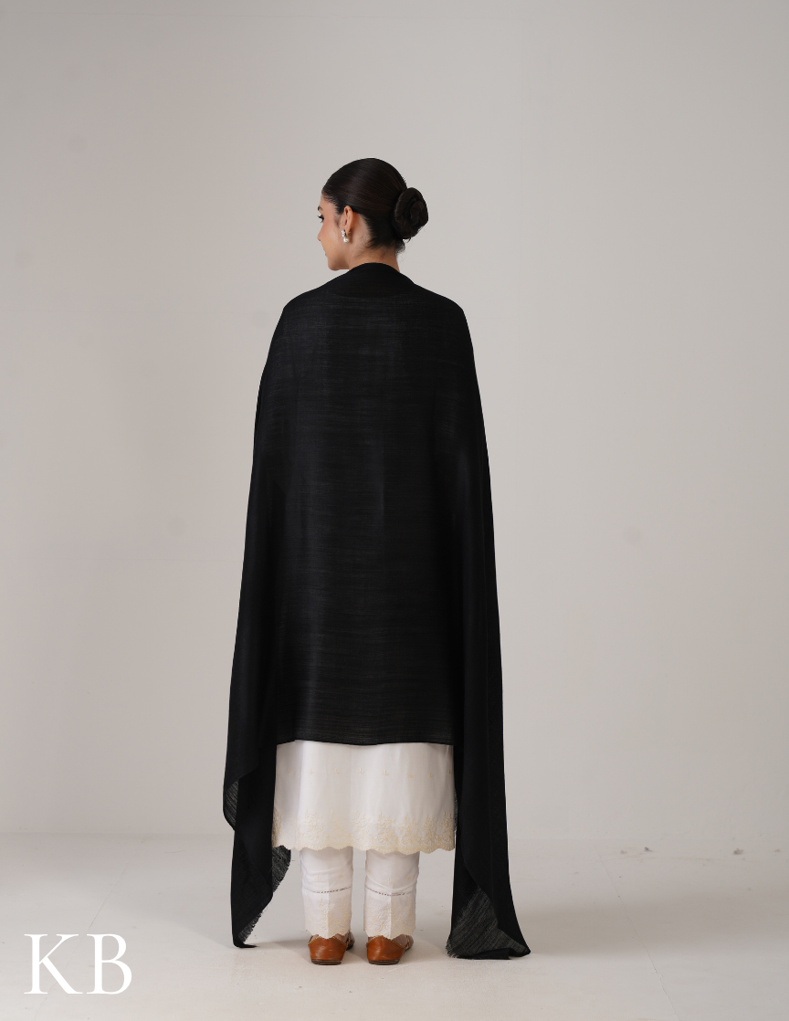 Black Solid Woollen Shawl | Classic Everyday Essential - Kashmir Box