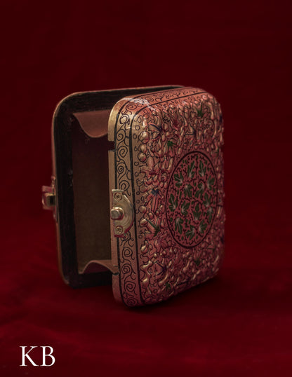 Kashmiri Papier Mâché Clutch – Small Golden Hand-Painted | Artisan-Made | Handcrafted Heritage - Kashmir Box